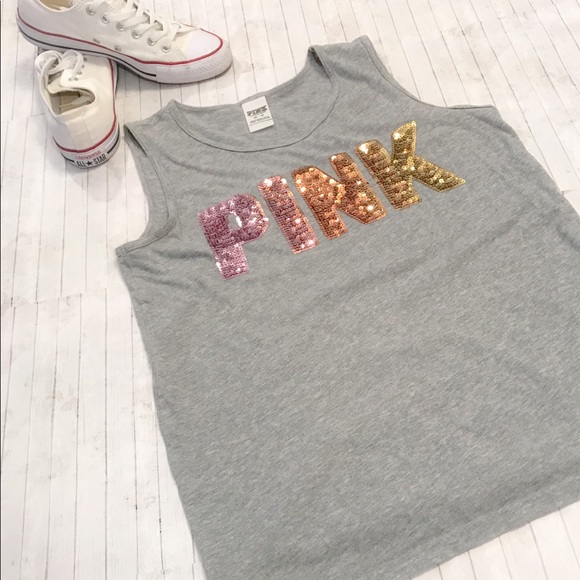 PINK Victoria's Secret Tops - Victoria’s Secret Pink Colorful Bling Gray Tank